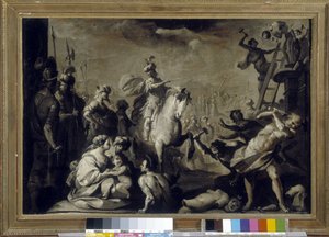 Konstantin (Konstantin I., Caius Flavius Valerius Aurelius Constantinus, römischer Kaiser, gestorben 337) zerstört Götzenbilder
