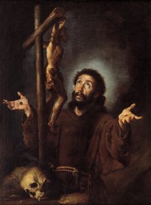 Der heilige Franz von Assisi, der das Kruzifix anbetet von Bernardo Strozzi