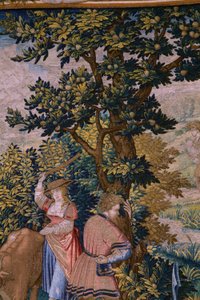 Flämischer Wandteppich. Serie Die Gründung Roms: Faustulus trifft Romulus und Remus. Zeichner Barend van Orley (?). Herstellung Brüssel. 1525-1530. (Detail) von Bernart van (attr. to) Orley