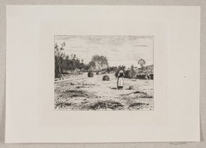 Landschaft mit einer Frau, die Reisig trägt