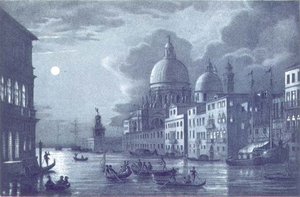 Nächtliche Szene des Canal Grande und Santa Maria della Salute, Venedig, graviert von Brizeghel von Berselli (after)