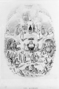 Essen: Kochen und verschiedene Arten der Zubereitung von Speisen in Brillat - Savarin illustriert von Bertall. Paris 1840.