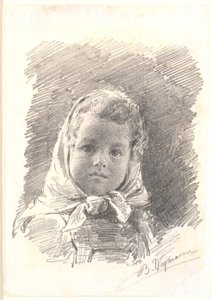 Porträt eines kleinen Mädchens mit Kopftuch von Bertha Wegmann