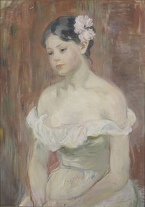 Mädchen mit Dekolleté, die Blume im Haar