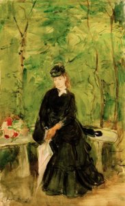 Die Schwester des Künstlers Edma im Park sitzend von Berthe Morisot