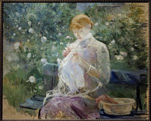 Pasie näht im Garten in Bougival von Berthe Morisot