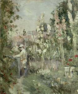 Junger Junge in den Stockrosen von Berthe Morisot