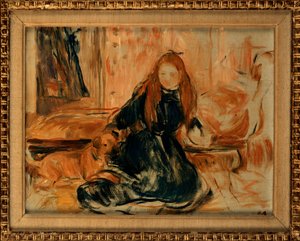 Junges Mädchen spielt mit einem Hund, 1892