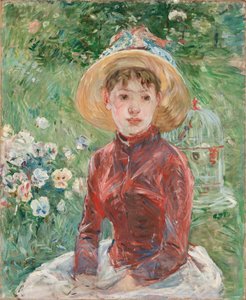 Junges Mädchen auf dem Gras, das rote Mieder Mademoiselle Isabelle Lambert, 1885 von Berthe Morisot