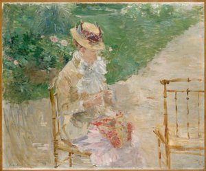 Junge Frau beim Stricken, um 1883