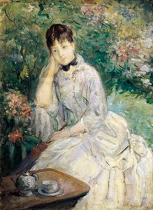 Junge Frau auf einem Sofa sitzend von Berthe Morisot