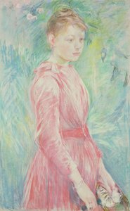 Junges Mädchen in einem rosa Kleid (Pastell auf Papier) von Berthe Morisot