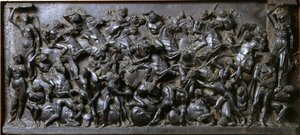 Schlacht zwischen Römern und Barbaren (Bronze) - Schlacht der Römer und Barbaren (Schlacht der Reiter). Bronze-Relief von Bertoldo di Giovanni