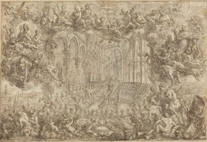 Das Konzil von Trient mit dem heiligen Thomas, der die Ketzer besiegt von Biagio Falcieri