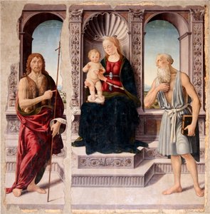 Madonna mit Kind auf dem Thron mit den Heiligen Johannes der Täufer und Hieronymus