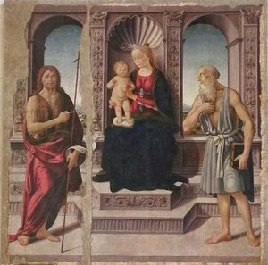 Madonna mit Kind auf dem Thron mit den Heiligen Johannes dem Täufer und Jeronimo
