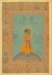 Jujhar Singh Bundela kniet in Unterwerfung vor Shah Jahan