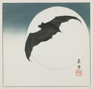 Fledermaus und Mond, frühes 20. Jahrhundert von Biho Takashi or Takahashi (b. 1873. fl 1890 1930)