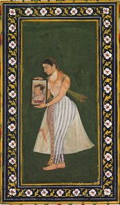 Nur Jahan, ein Porträt von Kaiser Jahangir haltend, ca. 1627