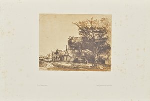 [Landschaft mit drei giebelständigen Häuschen neben einer Straße]