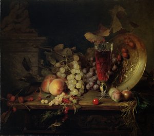 Stillleben mit Obst, Glas Wein, 1863 von Blaise Alexandre Desgoffe
