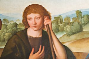 Anbetung der Hirten Madonna mit Jesuskind und zwei Hirten (Detail)