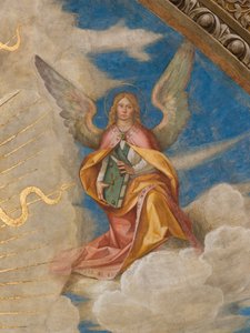 Apsis, Catino Apsis, Pantokrator unter den Heiligen Marcellino, Imerio, Omobono, Peter Exorzist, Detail Engel rechts