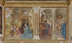 Zentrale Aave, Vierter Nordspan, Anbetung der Hirten, Beschneidung, Boccaccio Boccaccino 1516-17 von Boccaccio Boccaccino