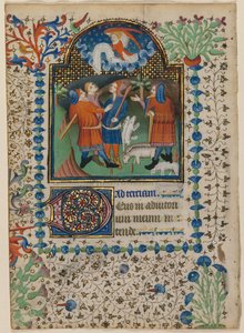 Blatt aus einem Stundenbuch: Verkündigung an die Hirten recto und Text verso, ca. 1410-20