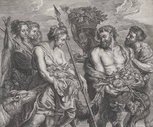 Diana kehrt von der Jagd zurück, begleitet von Hunden und ihren Nymphen links, zwei Sat..., ca. 1640-59