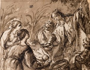 Die Tochter des Pharao entdeckt den Säugling Moses, Das Finden von Moses von Bolognese School