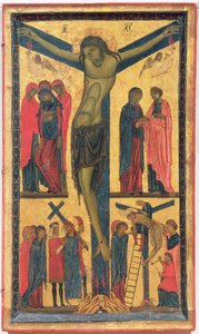 Die Kreuzigung mit heiligen Frauen, Trauernden, Christus auf dem Weg nach Golgatha und der Kreuzabnahme, rechte Tafel eines Diptychons