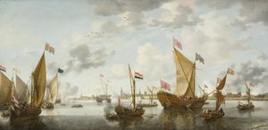 Schiffe auf der Schelde vor Antwerpen von Bonaventura Peeters