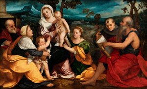 Die Heilige Familie umgeben von Heiligen, um 1530 von Bonifazio Veronese