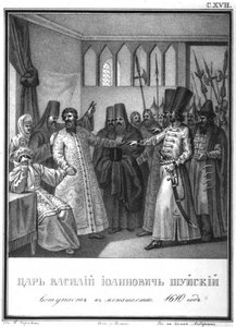Mönchische Weihe von Zar Wassili Iwanowitsch Schuiski, 1610 Aus dem illustrierten Karamzin, 1836