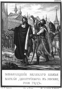 Die Rückkehr von Wassili I. nach Moskau. 1408 aus Illustrierter Karamzin, 1836
