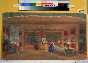 Bühnenbildentwurf für die Oper Die Zarenbraut von N. Rimski-Korsakow von Boris Mikhailovich Kustodiev