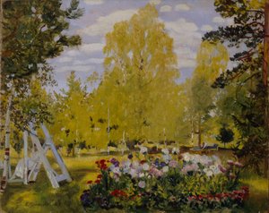 Landschaft mit Blumenbeet
