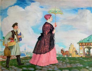 Händlerin mit Einkäufen, 1920 von Boris Mikhailovich Kustodiev