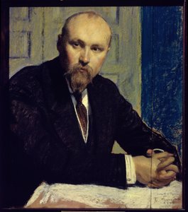 Porträt des Künstlers Nicolas Roerich (1874-1947). Werk von Boris Michaylovich Kustodiev (1878-1927), Pastell auf Karton von Boris Mikhailovich Kustodiev