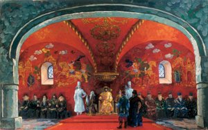 Darstellung von Boris Fyodorovich Godunov (1551-1605), Zar von Russland, Dekor für das Theaterstück „Boris Godunov“ von Alexander Sergejewitsch Puschkin