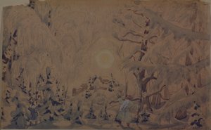 Bühnenbild für die Oper Die Schneeflöte von N. Rimski-Korsakow, 1910