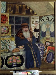 Ein Händler von bemalten Kästchen von Boris Mikhailovich Kustodiev