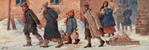 Sowjetische Arbeiter verlassen ihre Büros mit ihren Essensrationen von Boris Vasilievich Zvorykin