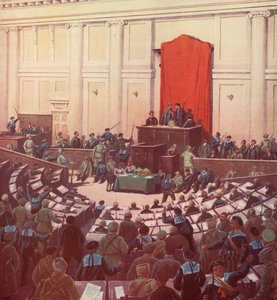 Die einzige Sitzung der russischen Verfassunggebenden Versammlung in Petrograd nach der Oktoberrevolution von Boris Vasilievich Zvorykin