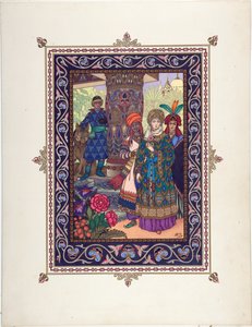 Illustration zum Märchen von Iwan Zarewitsch, dem Feuervogel und dem grauen Wolf