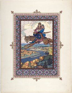 Der Feuervogel und der graue Wolf - Illustration für das Märchen von Iwan Zarewitsch, dem Feuervogel und dem grauen Wolf von Boris Vasilievich Zvorykin
