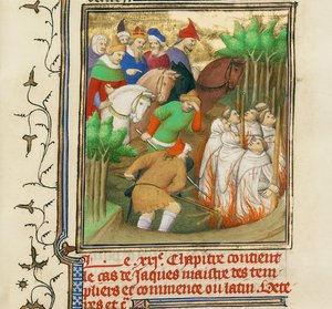 Die Tempelritter verbrannt in Anwesenheit von Philipp dem Schönen und seinen Höflingen, ca. 1413-1415 von Boucicaut Master,