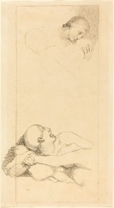 Erschrockener Mann schaut nach oben; Frau und Kinder von British 18th Century after John Flaxman