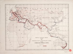 Allgemeine Karte der Telegrafenlinien zwischen Europa, Indien, Australien und China von British School
